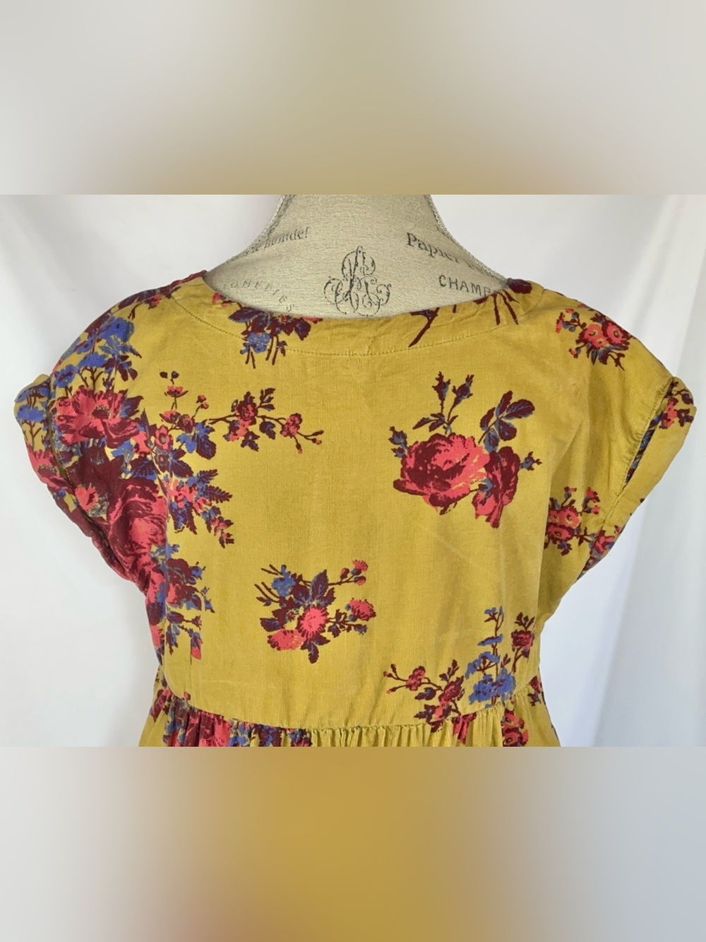 Free People Harper Corduroy Floral Flowy Tiered Short Sleeve Mini Dress M - Picture 10 of 11
